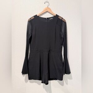 Dee Elly Black Romper Mesh Bell Sleeves Pockets Medium Chic Minimalist Cocktail